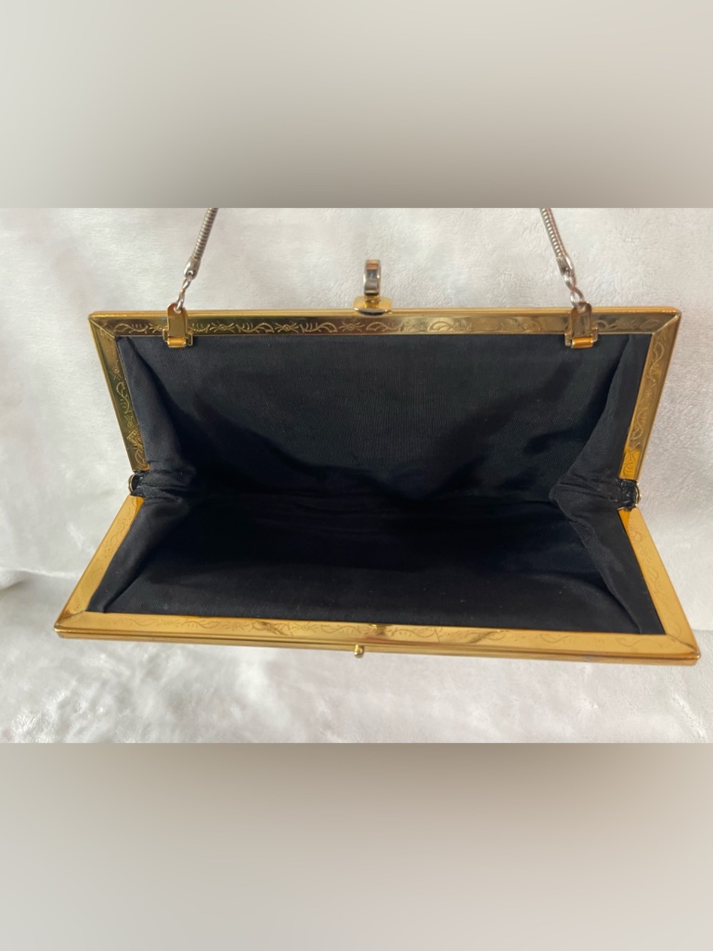 Vintage Etra Genuine leather black clutch hand bag purse gold with filigree - Picture 5 of 9
